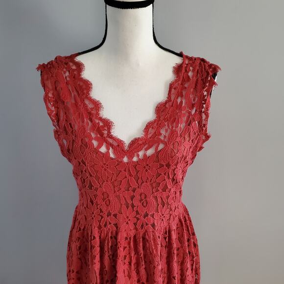 Anthropology Greylin Red Sleeveless V Neck Lace Dress L - Picture 3 of 10